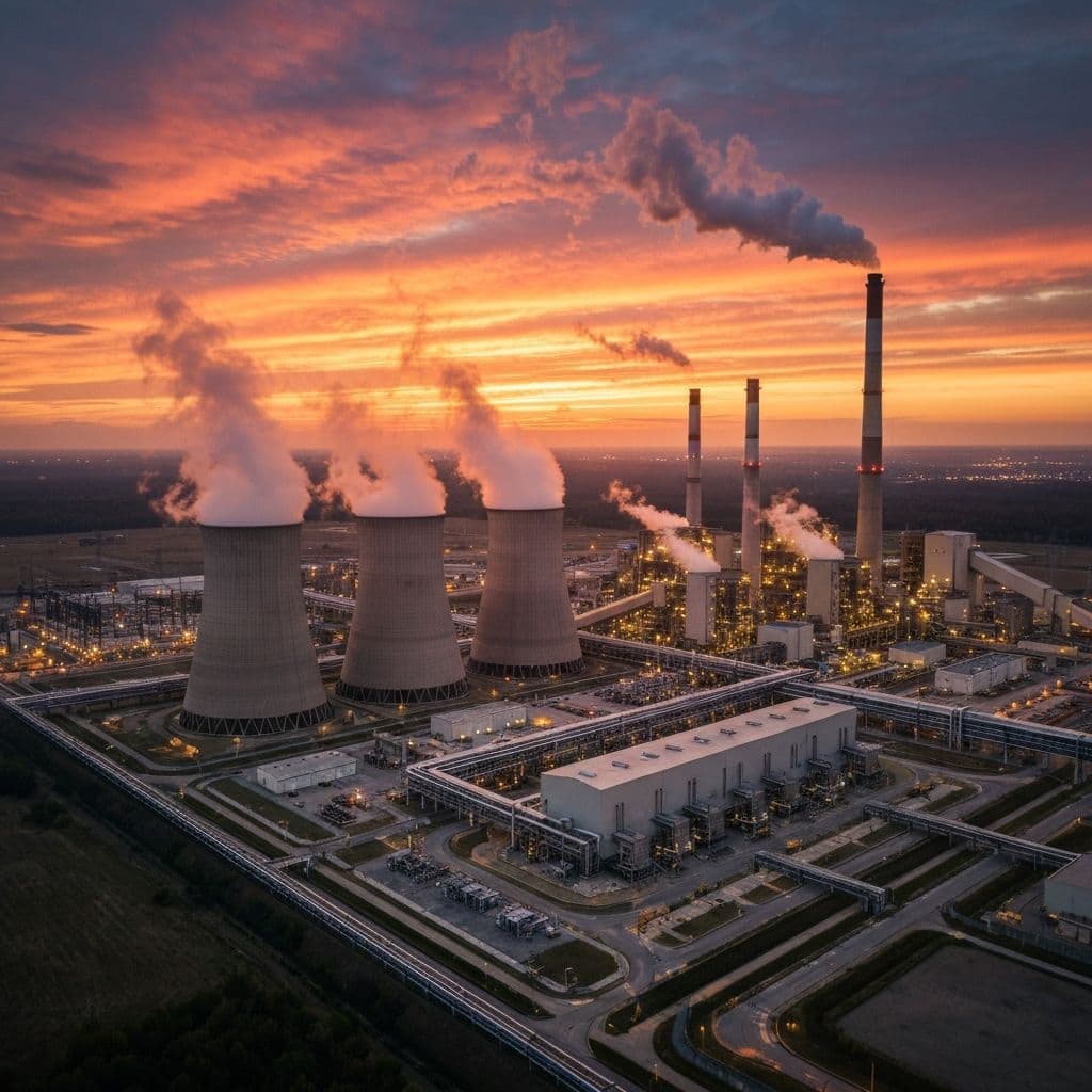 Industrial power plant at dusk